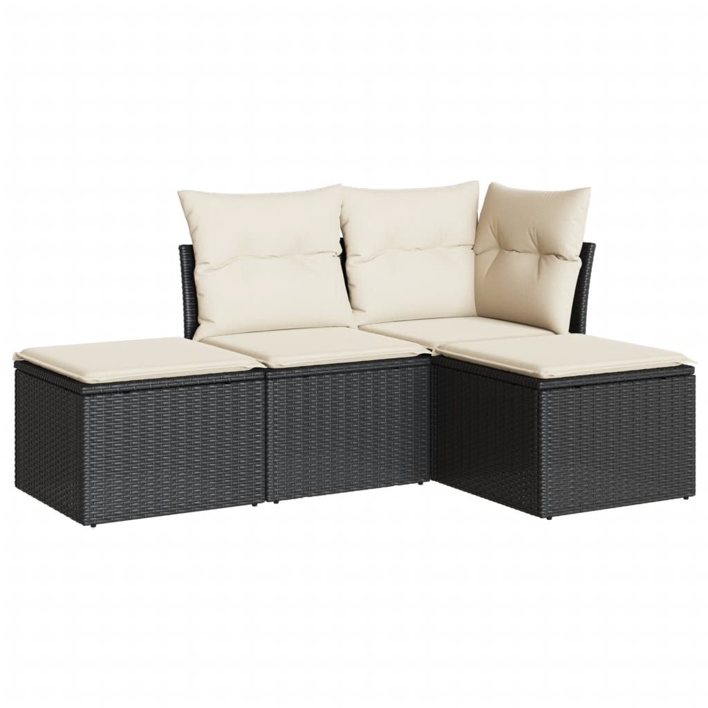 Garden Sofa Set Black with cream white cushions