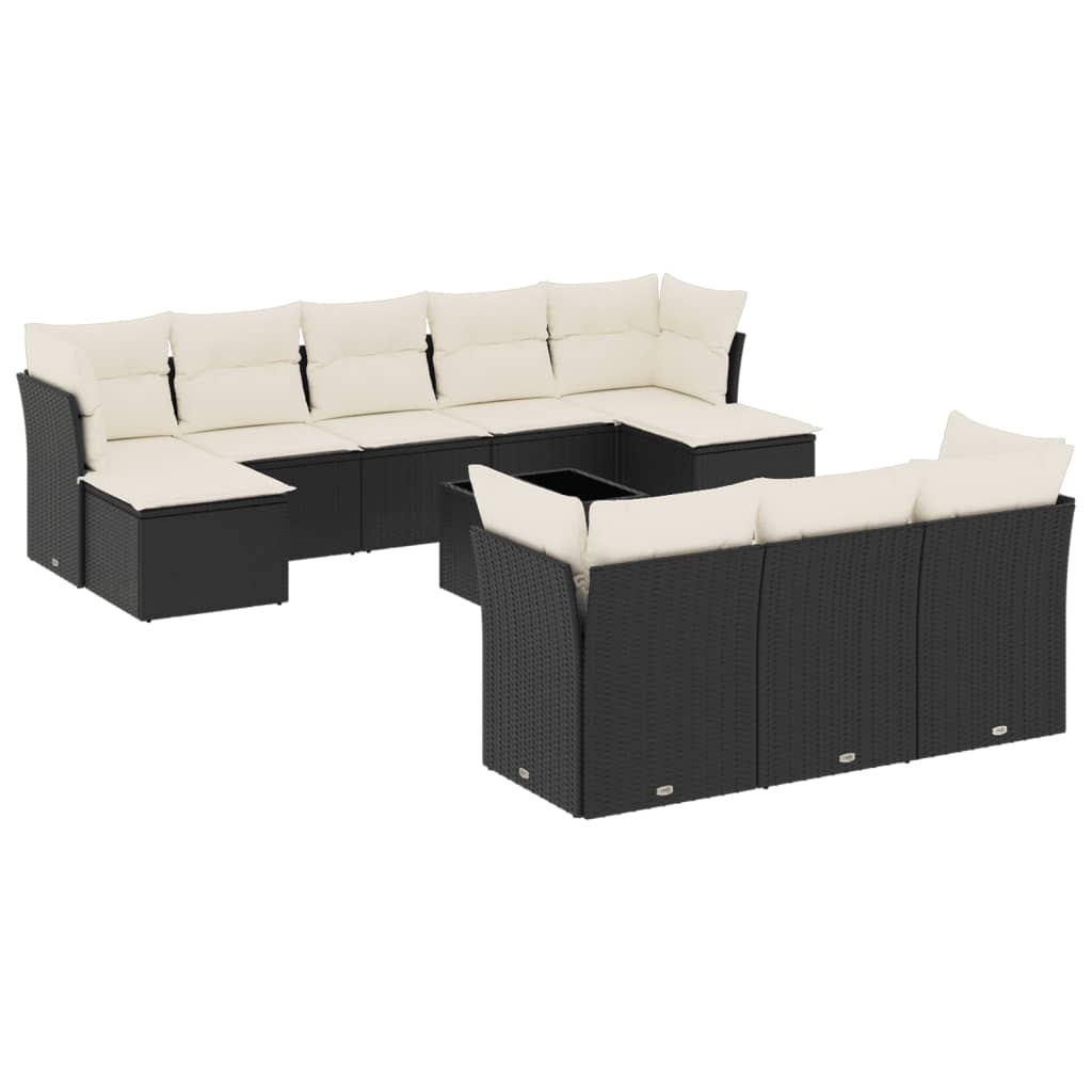 Garden Sofa Set Black with Cream White Cushions