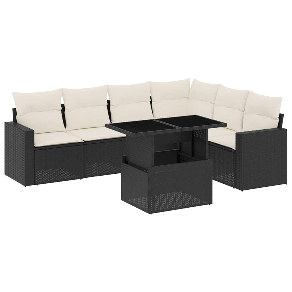 Garden Sofa Set Black with cream white cushions