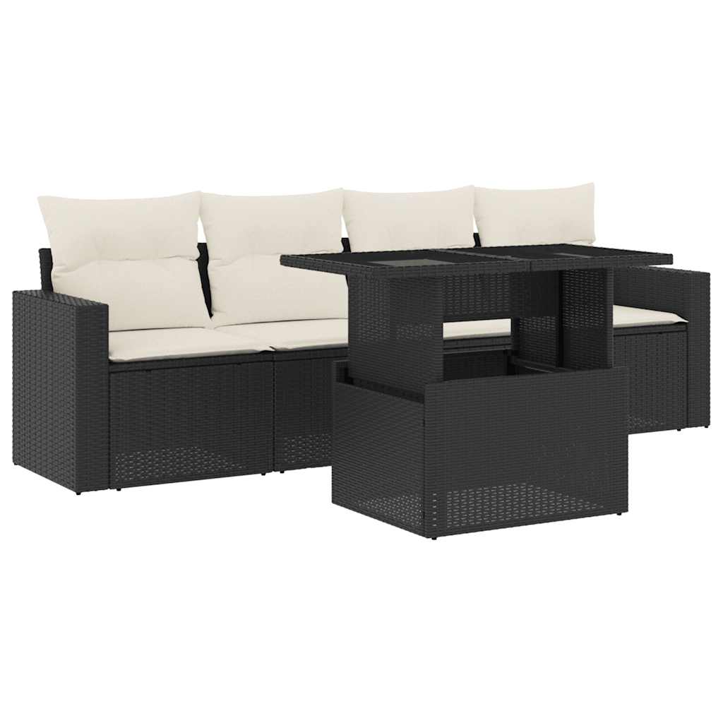 Garden Sofa Set Black with Cream White Cushions