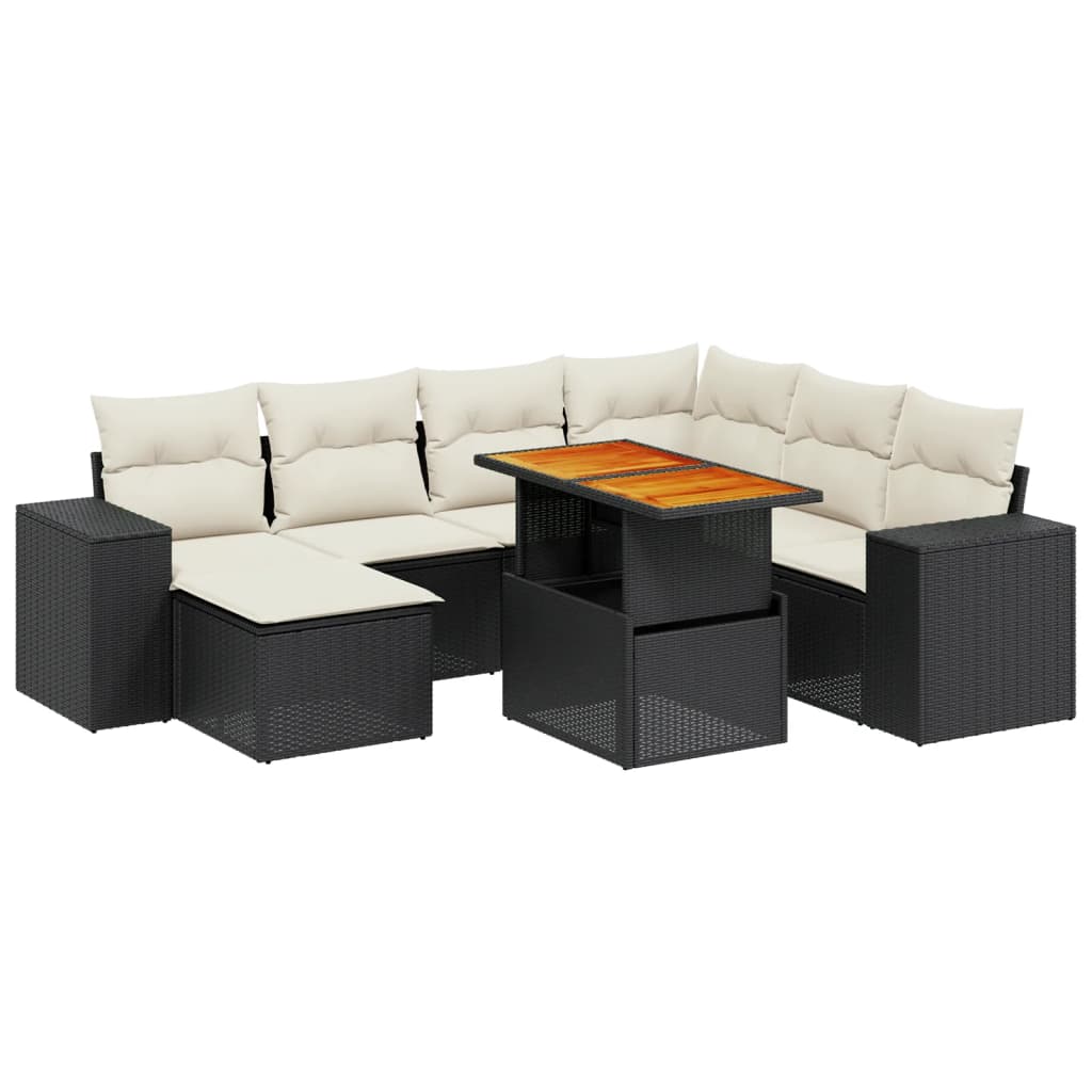 Garden Sofa Set Black with cream white cushions