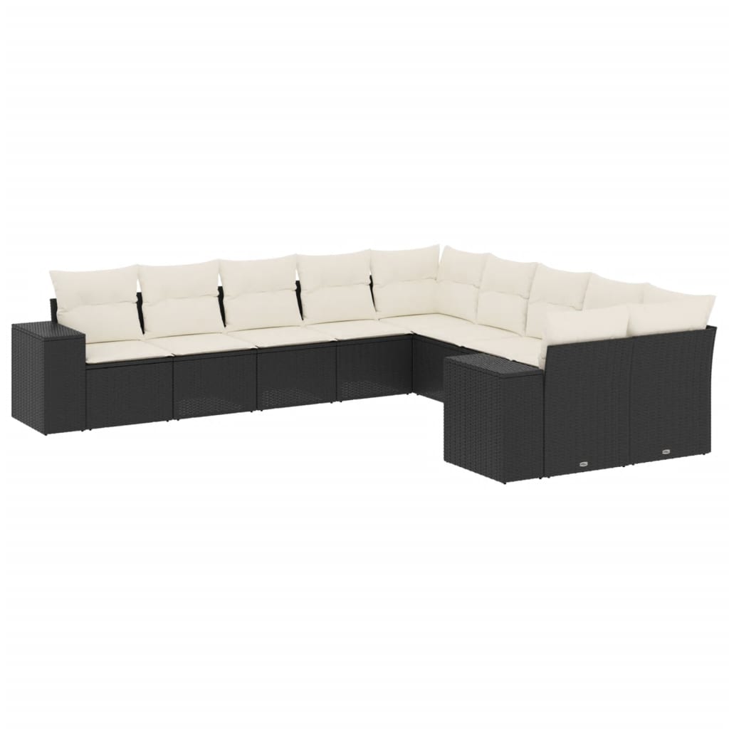 Garden Sofa Set Black with cream white cushions
