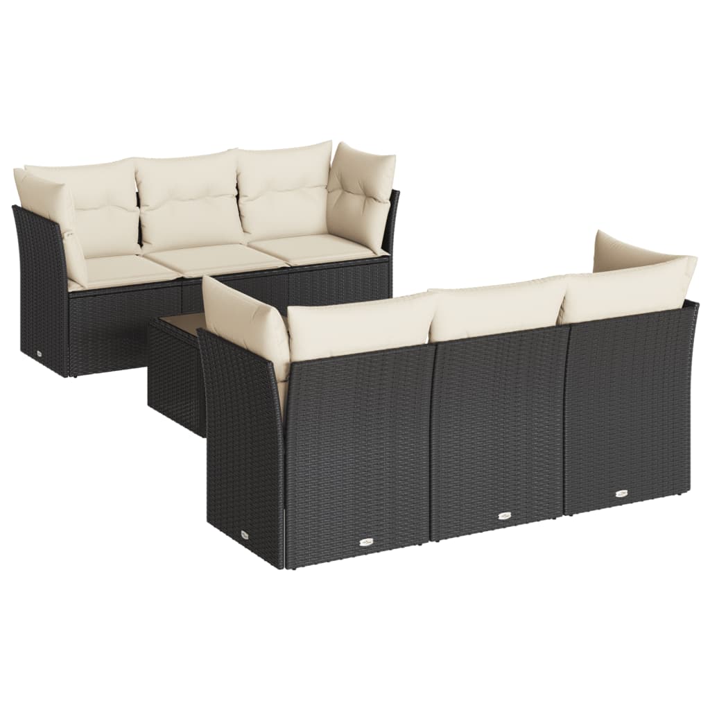 Garden Sofa Set Black with Cream White Cushions