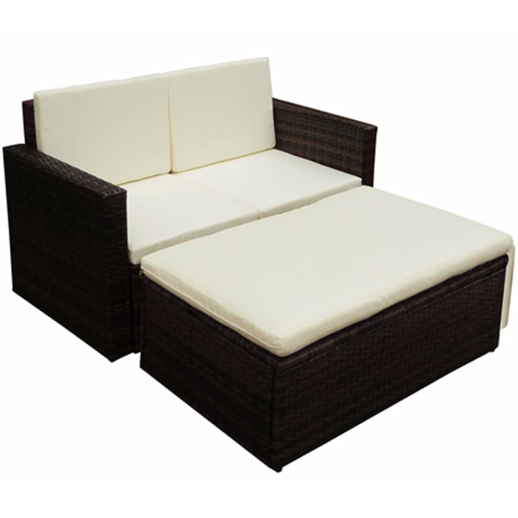 Garden Sofa Set Brown Poly Rattan, Powder-Coated Steel Medium