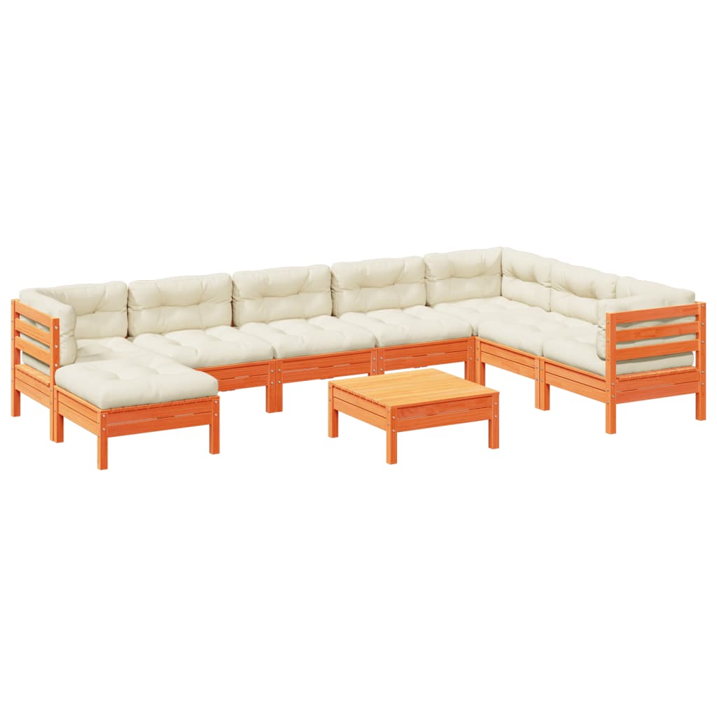 Garden Sofa Set Cream cushions, Wax brown frame