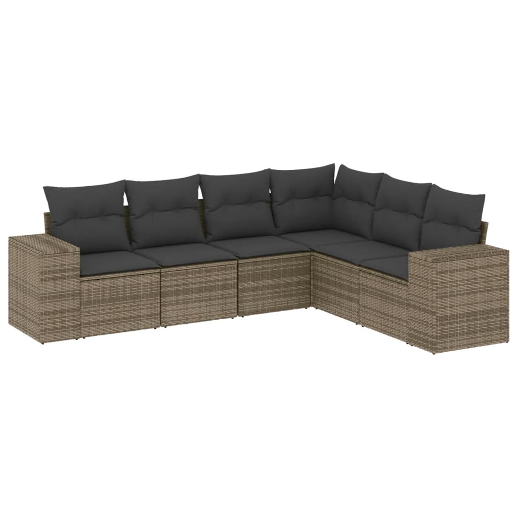 Garden Sofa Set Gray PE Rattan 6 Piece Adjustable Feet
