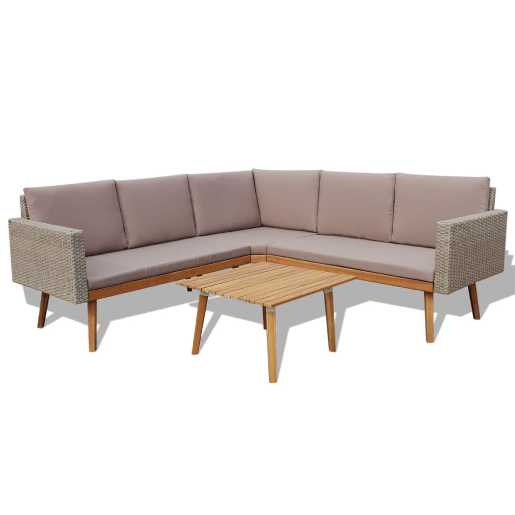 Garden Sofa Set Gray PE Rattan Large Removable Covers