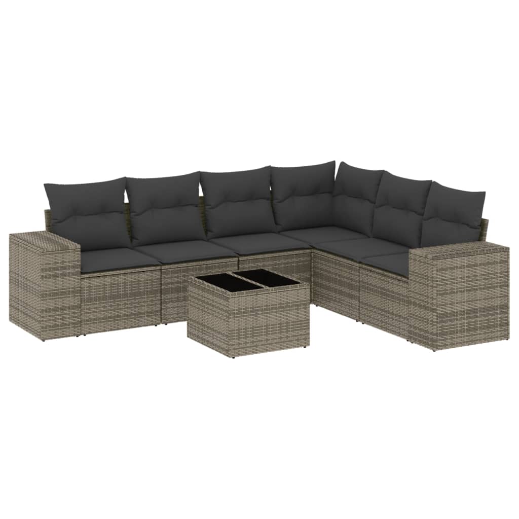 Garden Sofa Set Gray PE rattan, Powder-coated steel, Tempered glass