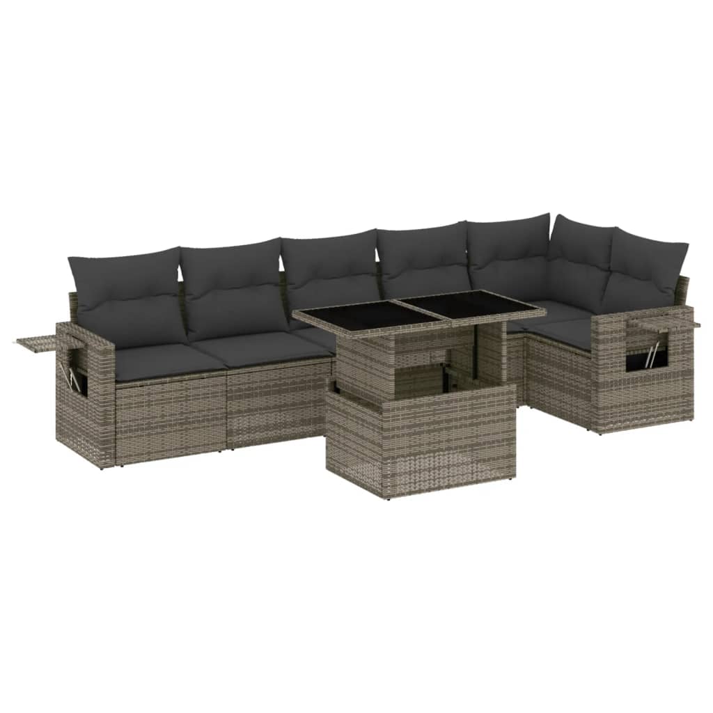 Garden Sofa Set Gray PE rattan, powder-coated steel, tempered glass