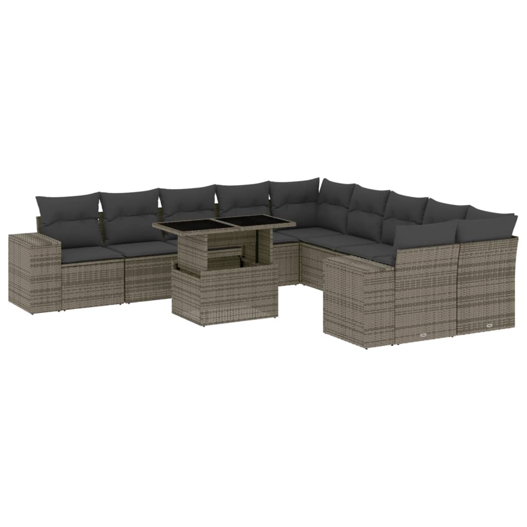 Garden Sofa Set Gray Poly Rattan Large Adjustable Armrests