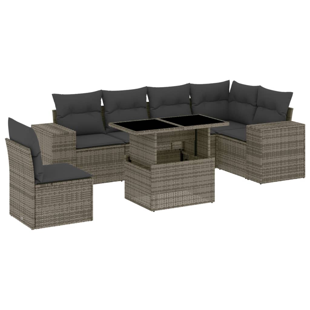Garden Sofa Set Gray Poly rattan, powder-coated steel, tempered glass