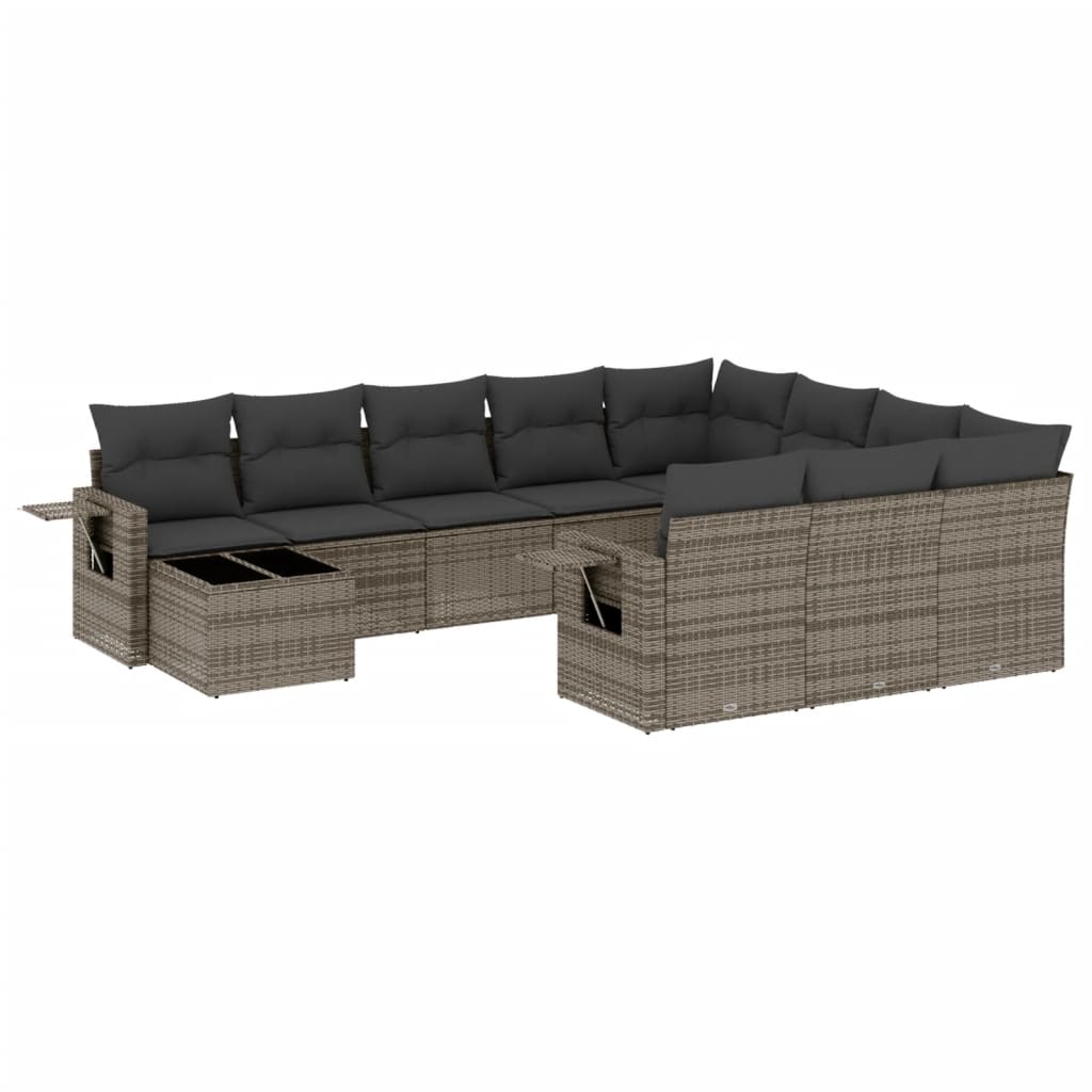 Garden Sofa Set Gray Poly Rattan, Powder-Coated Steel, Tempered Glass