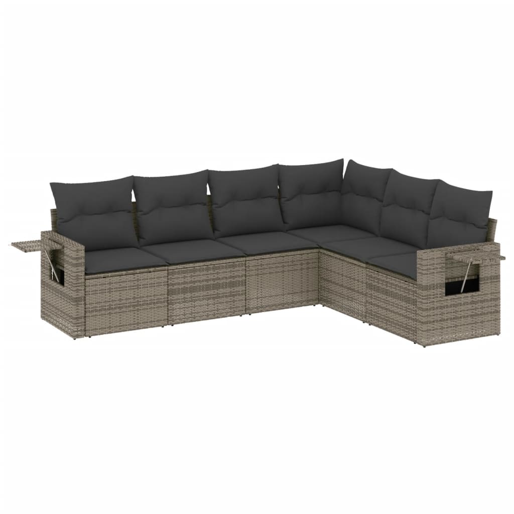 Garden Sofa Set Grey PE rattan 6-Piece Foldable Garden Sofa Set