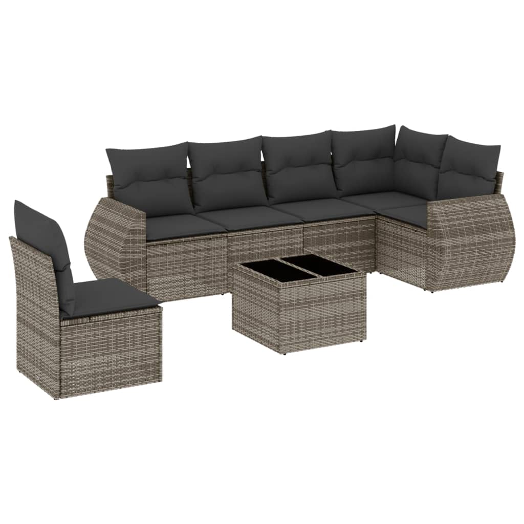 Garden Sofa Set Grey PE rattan 7 Piece Modular Garden Sofa Set