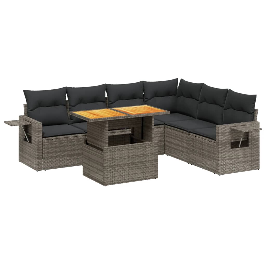 Garden Sofa Set Grey PE rattan 7 Piece Set Modular
