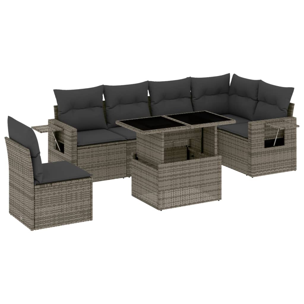 Garden Sofa Set Grey PE rattan 7-piece set Modular