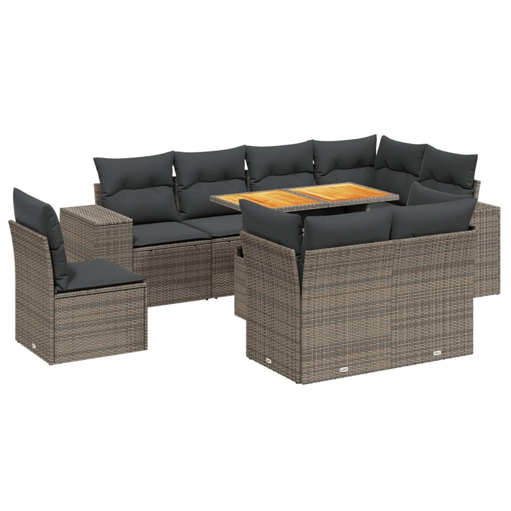Garden Sofa Set Grey PE rattan 9 Piece Adjustable Armrests