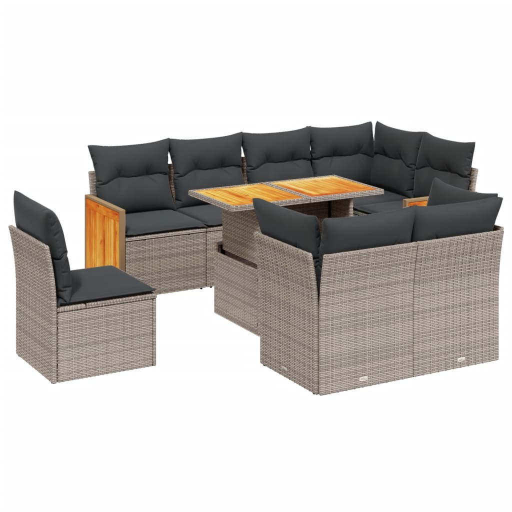 Garden Sofa Set Grey PE rattan 9 Piece Adjustable Feet