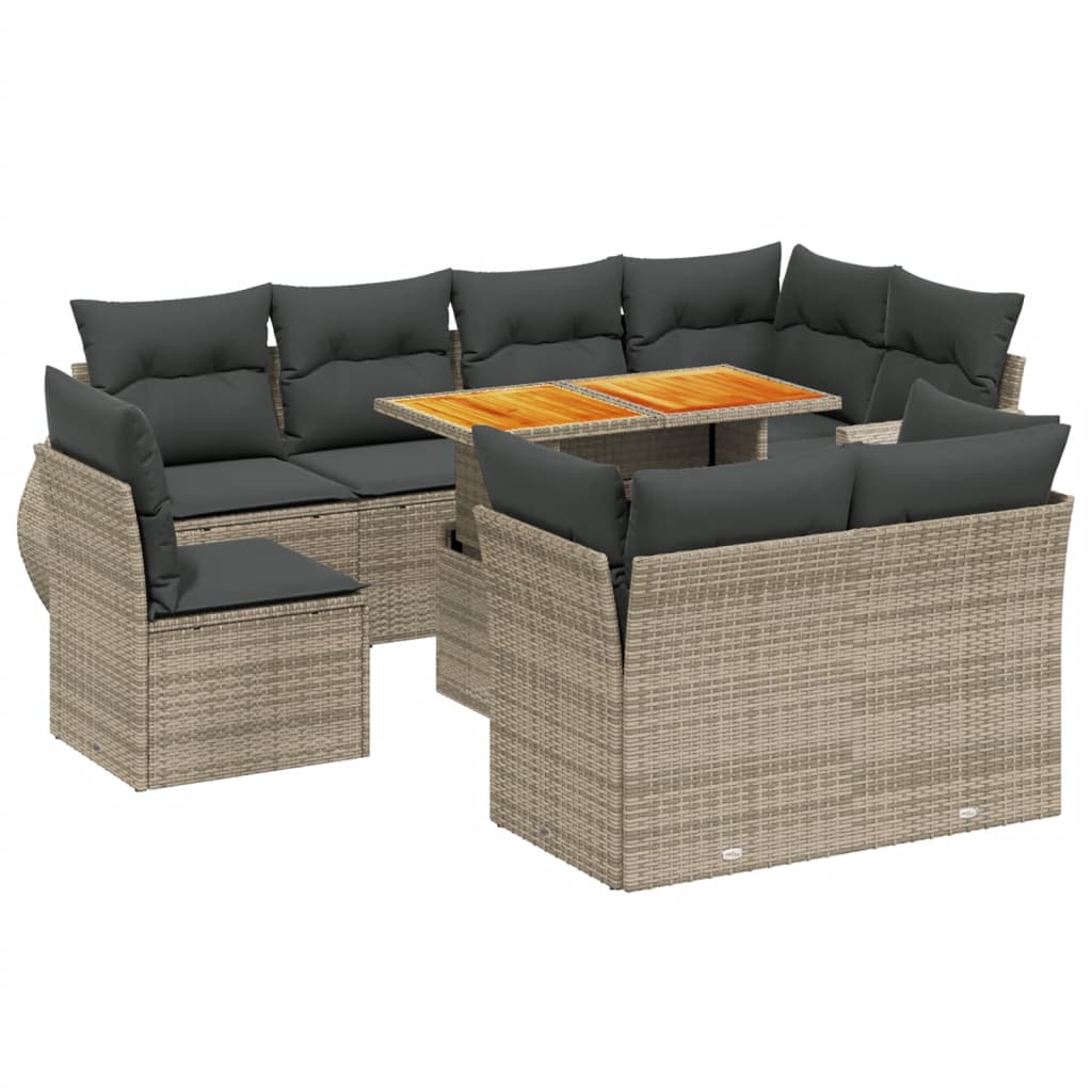 Garden Sofa Set Grey PE rattan 9 Piece Set Adjustable Armrests