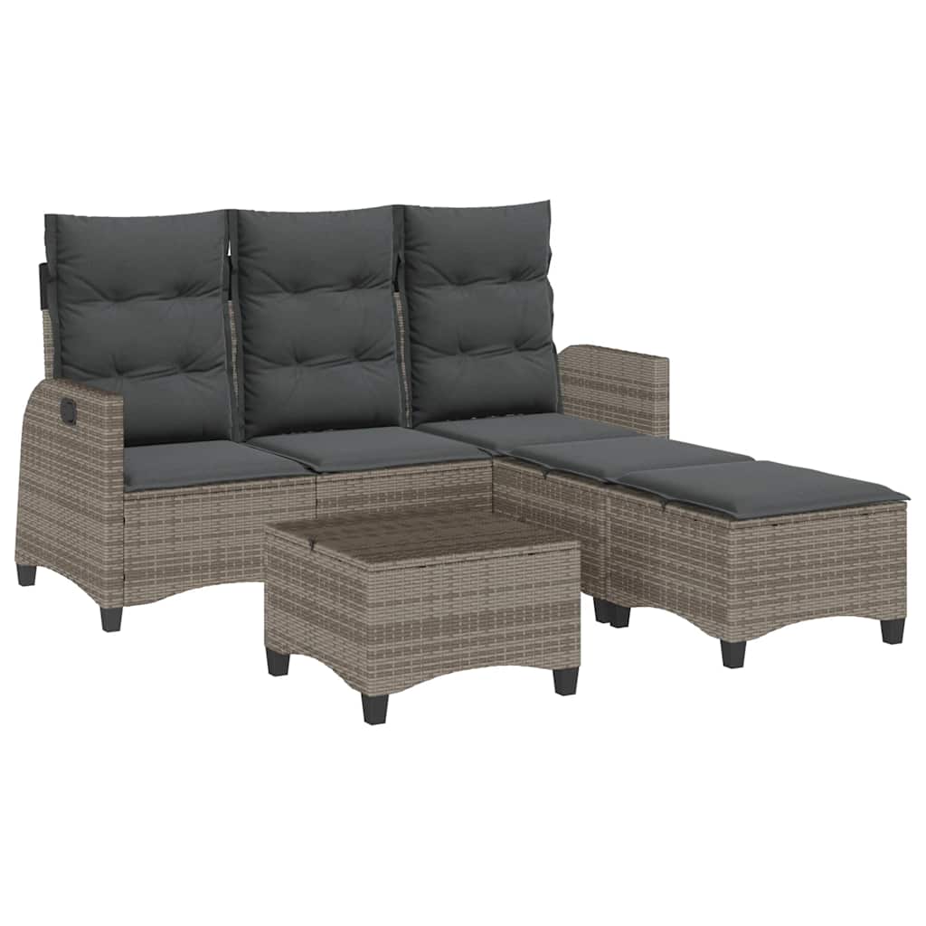 Garden Sofa Set Grey PE rattan Large Adjustable Armrests
