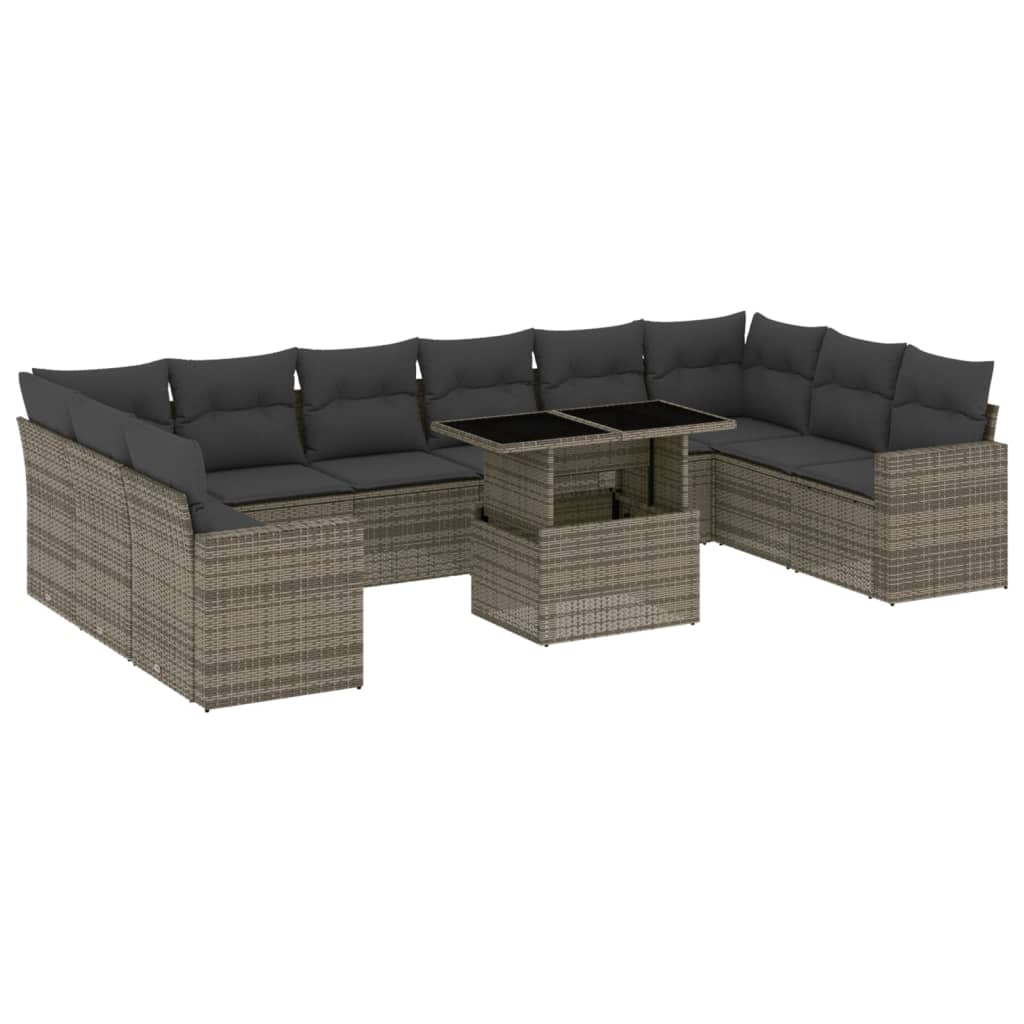 Garden Sofa Set Grey PE Rattan Modular Adjustable Armrests