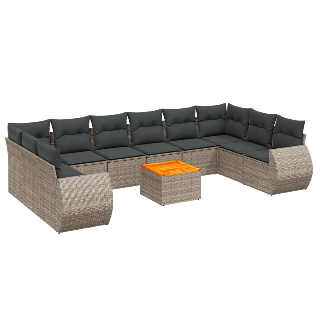 Garden Sofa Set Grey PE rattan, powder-coated steel, acacia wood