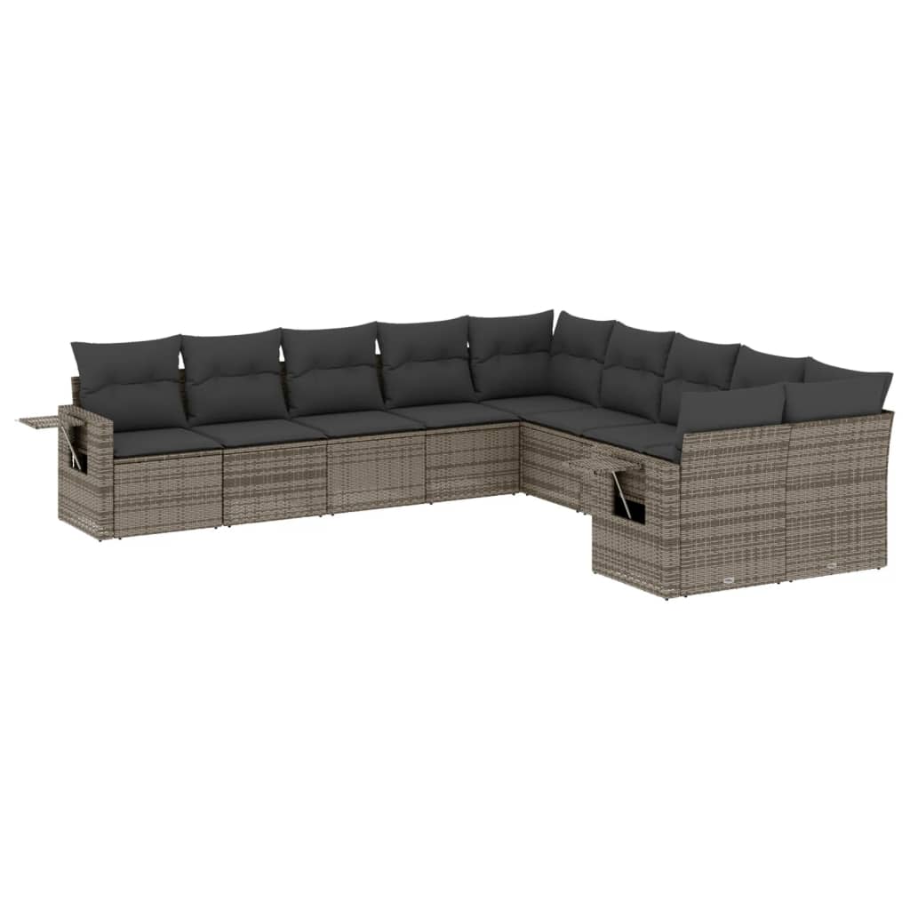 Garden Sofa Set Grey PE Rattan, Powder-Coated Steel Large Modular