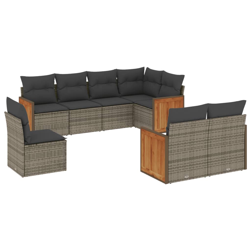 Garden Sofa Set Grey PE Rattan, Powder-Coated Steel Large Modular