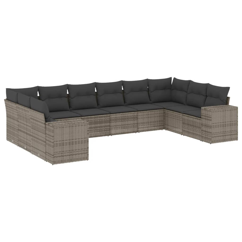 Garden Sofa Set Grey PE rattan, powder-coated steel, polyester fabric
