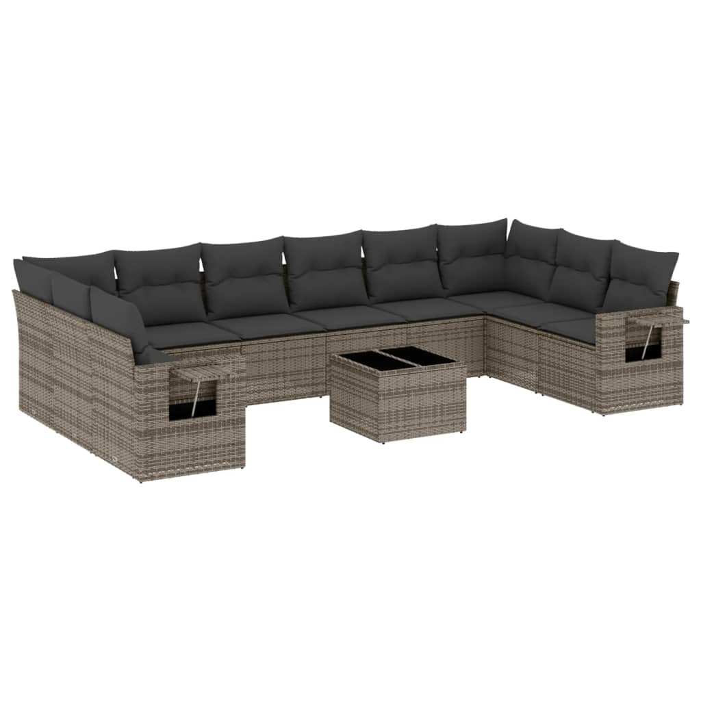 Garden Sofa Set Grey PE rattan, powder-coated steel, tempered glass