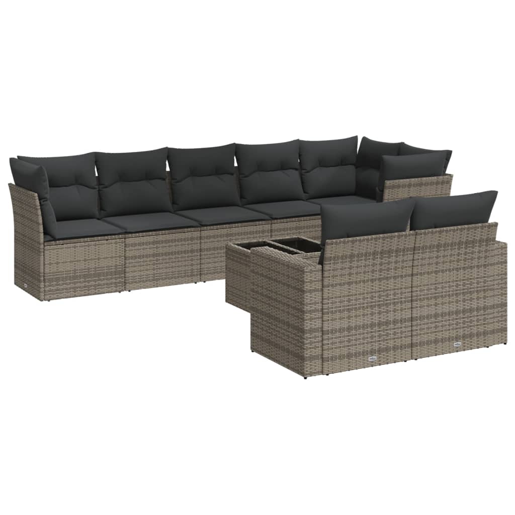 Garden Sofa Set Grey PE rattan, powder-coated steel, tempered glass