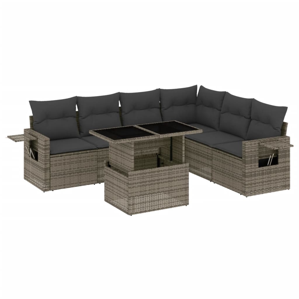 Garden Sofa Set Grey PE rattan, powder-coated steel, tempered glass