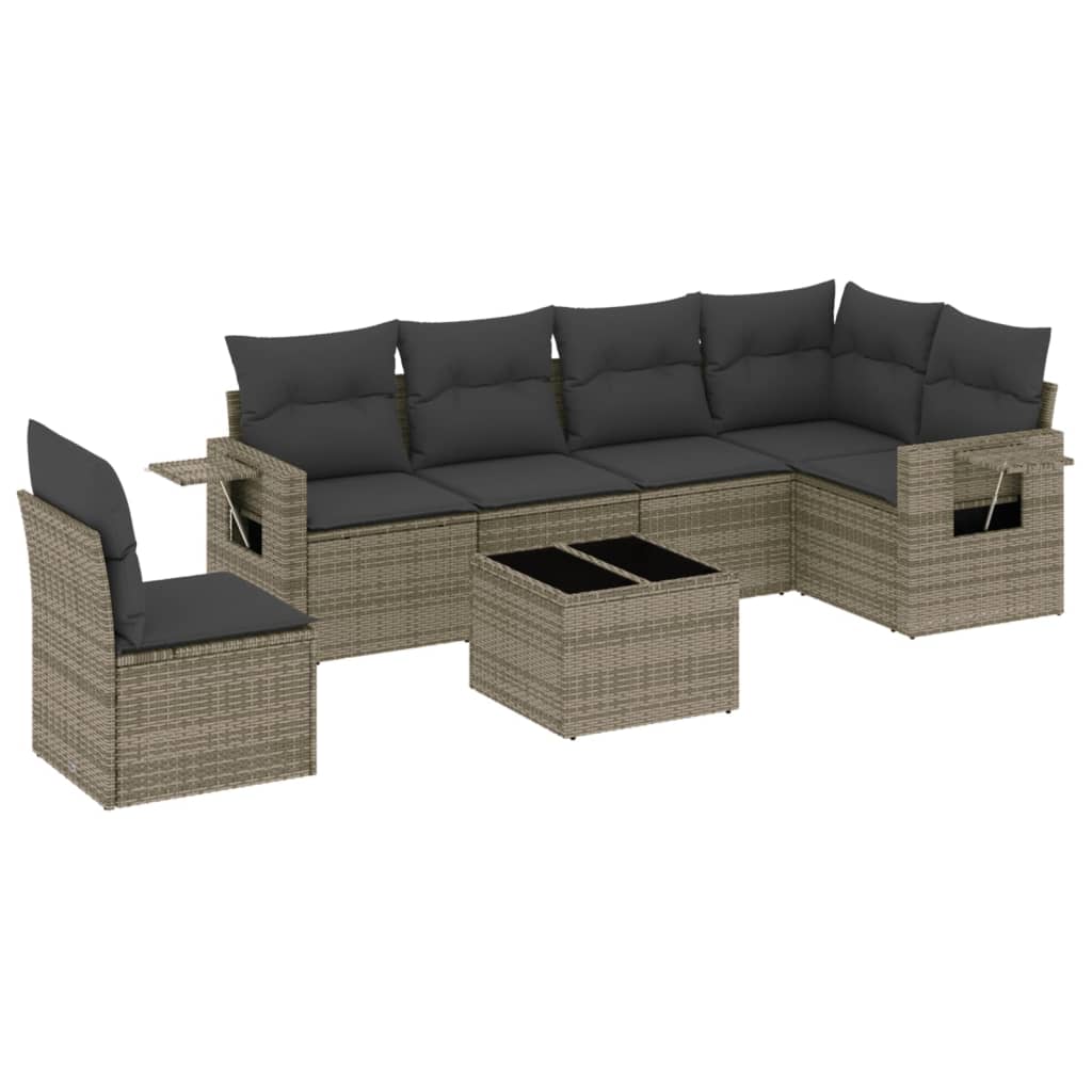 Garden Sofa Set Grey PE rattan, powder-coated steel, tempered glass