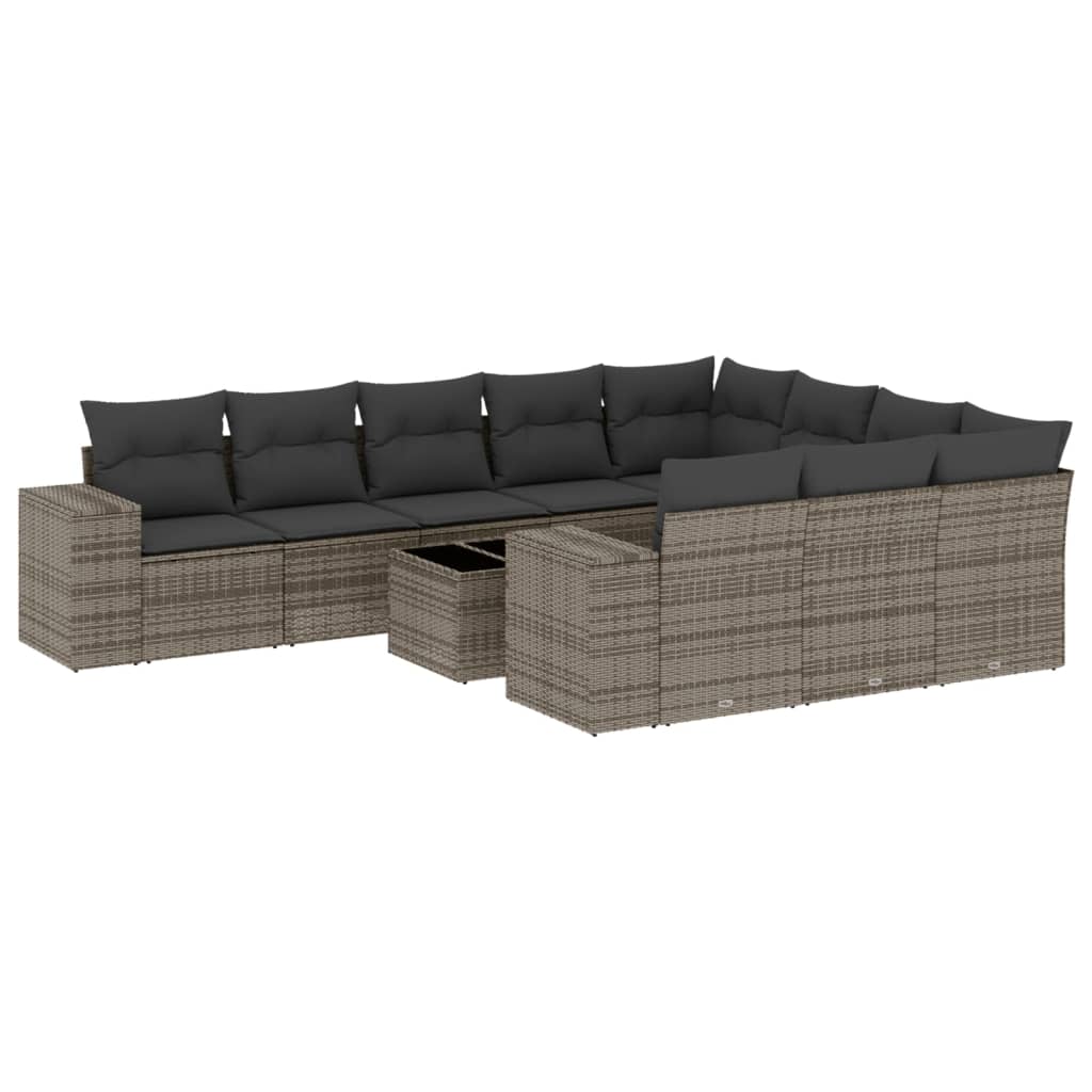 Garden Sofa Set Grey PE rattan, powder-coated steel, tempered glass
