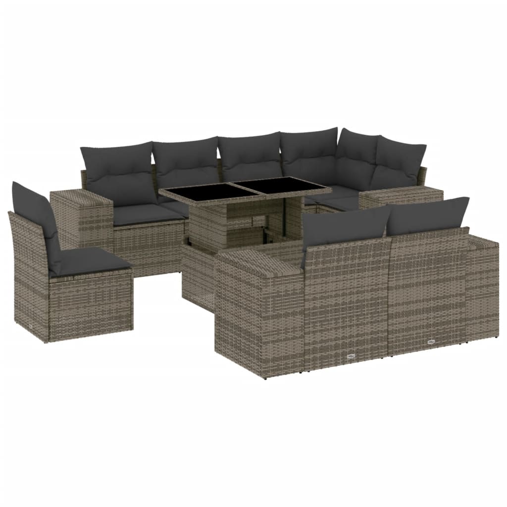 Garden Sofa Set Grey PE rattan, powder-coated steel, tough glass