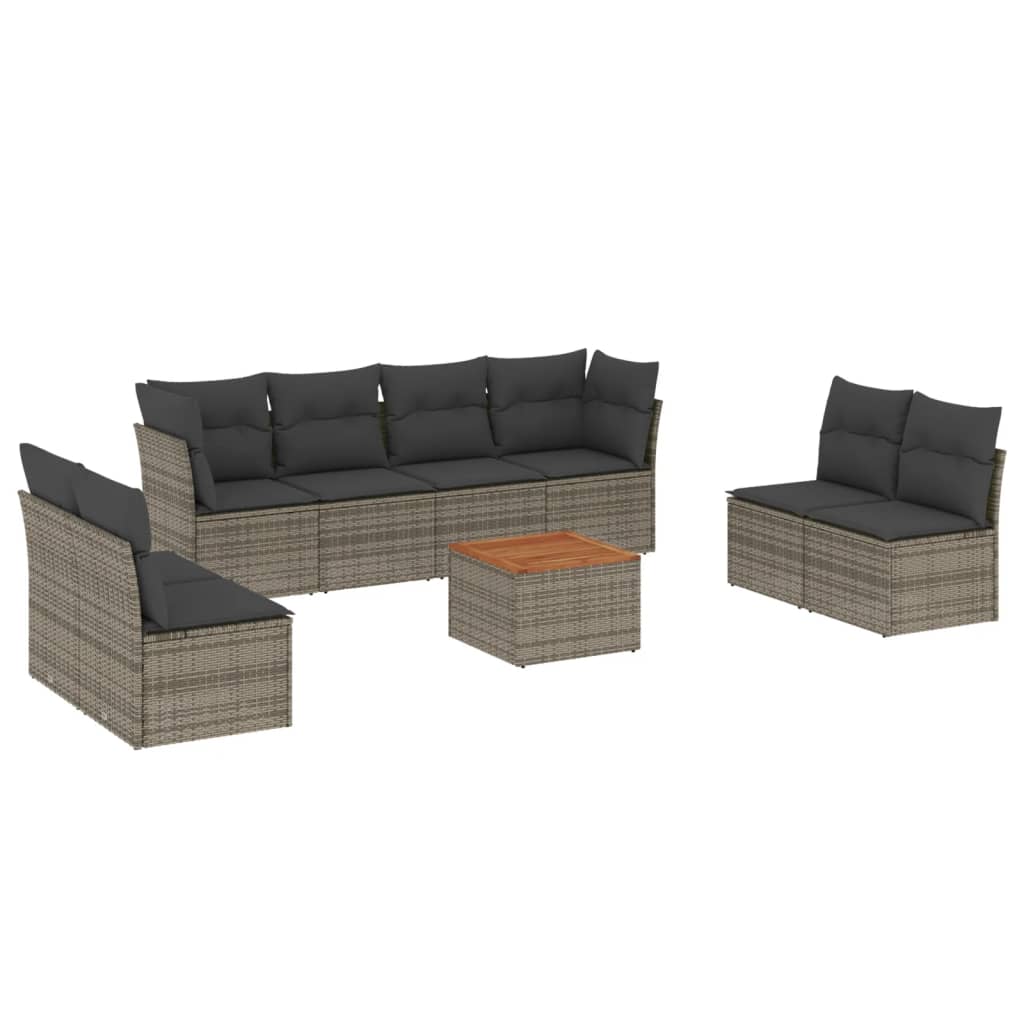 Garden Sofa Set Grey Poly rattan 9 Piece Set Modular
