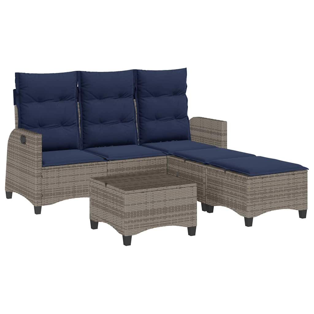 Garden Sofa Set L-shaped sofa: Grey, Cushions: Navy blue PE rattan