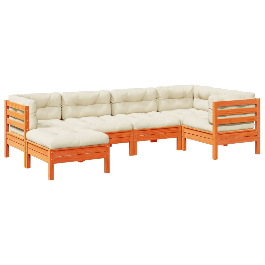 Garden Sofa Set Wax brown, Cream Solid pine wood Large Modular