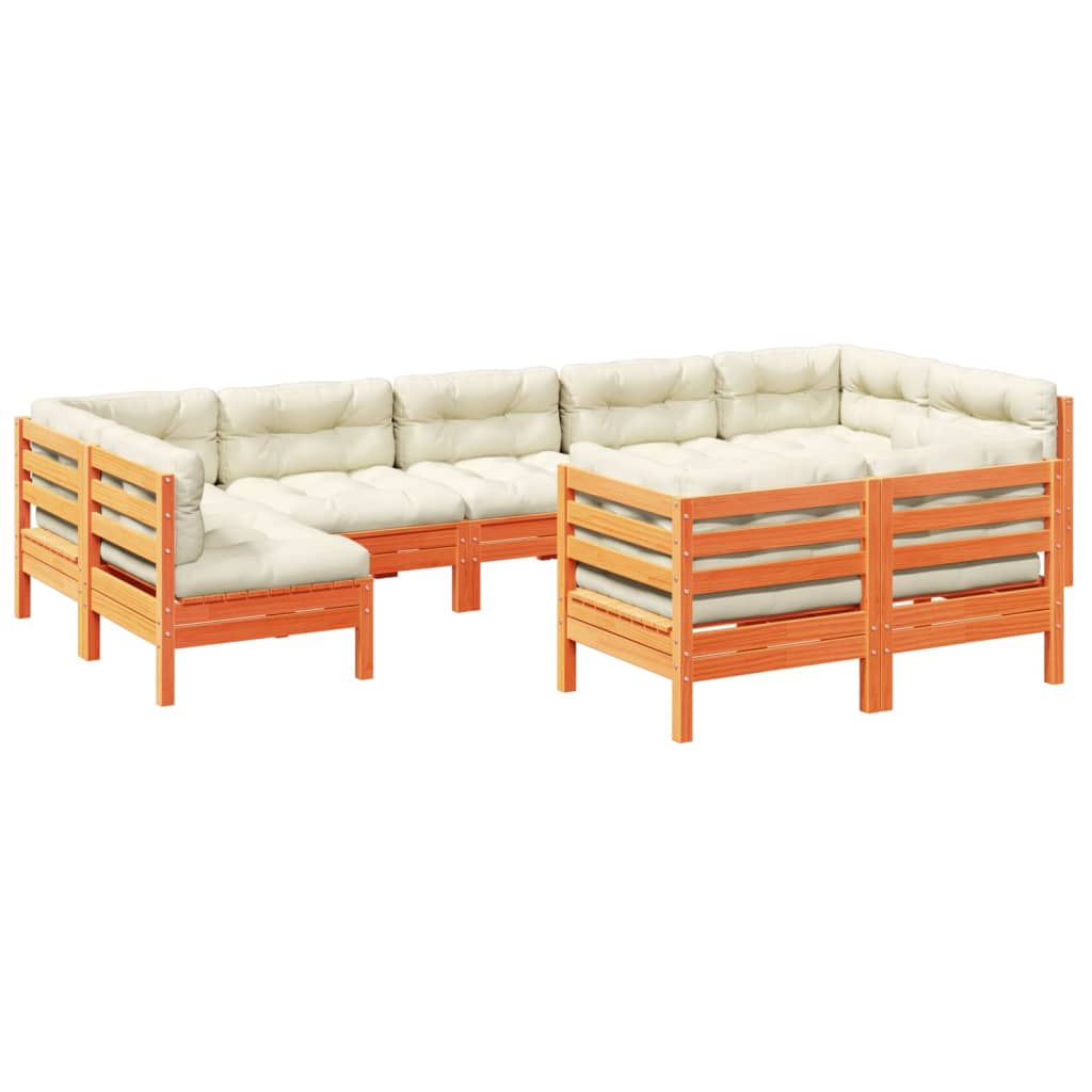 Garden Sofa Set Wax Brown, Cream Solid Pine Wood, Oxford Fabric