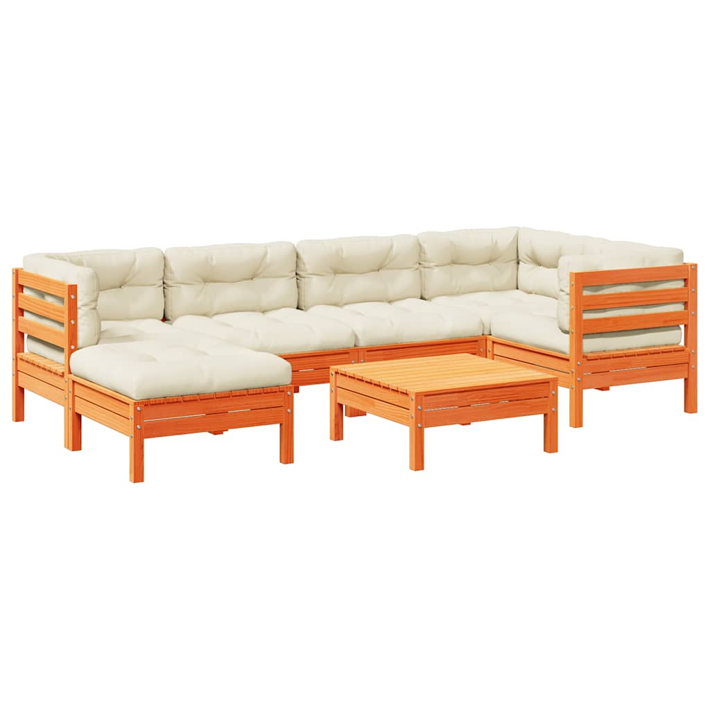 Garden Sofa Set Wax brown, Cream Solid pine wood, Oxford fabric