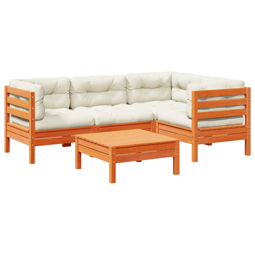 Garden Sofa Set Wax Brown Solid Pine Wood 5 Piece Modular