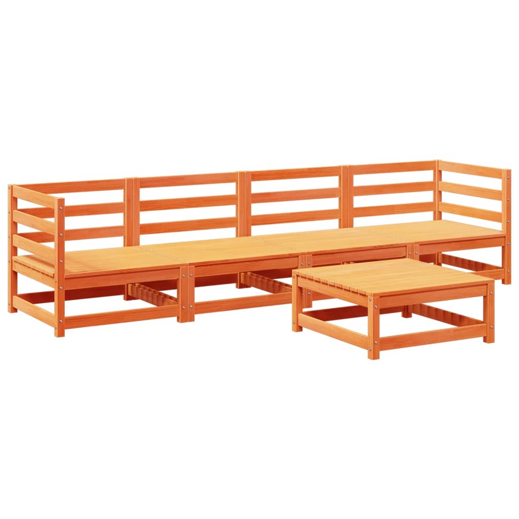 Garden Sofa Set Wax brown Solid pine wood 5 piece Modular