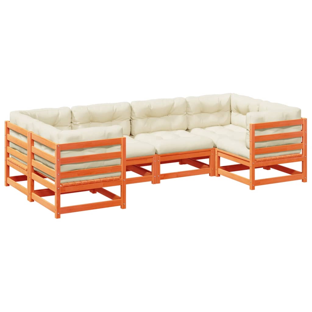 Garden Sofa Set Wax Brown Solid Pine Wood 6 Piece Modular