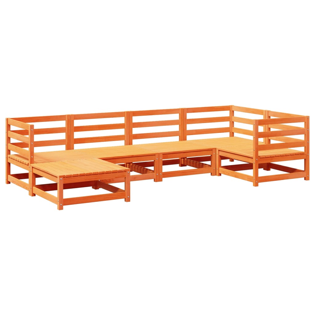 Garden Sofa Set Wax Brown Solid Pine Wood 6-Piece Set Modular