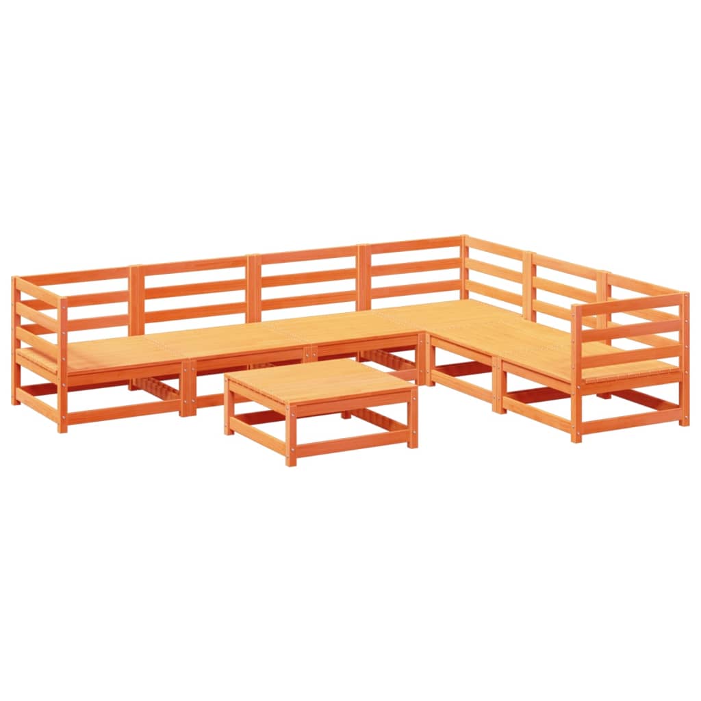 Garden Sofa Set Wax Brown Solid Pine Wood 7 Piece Modular