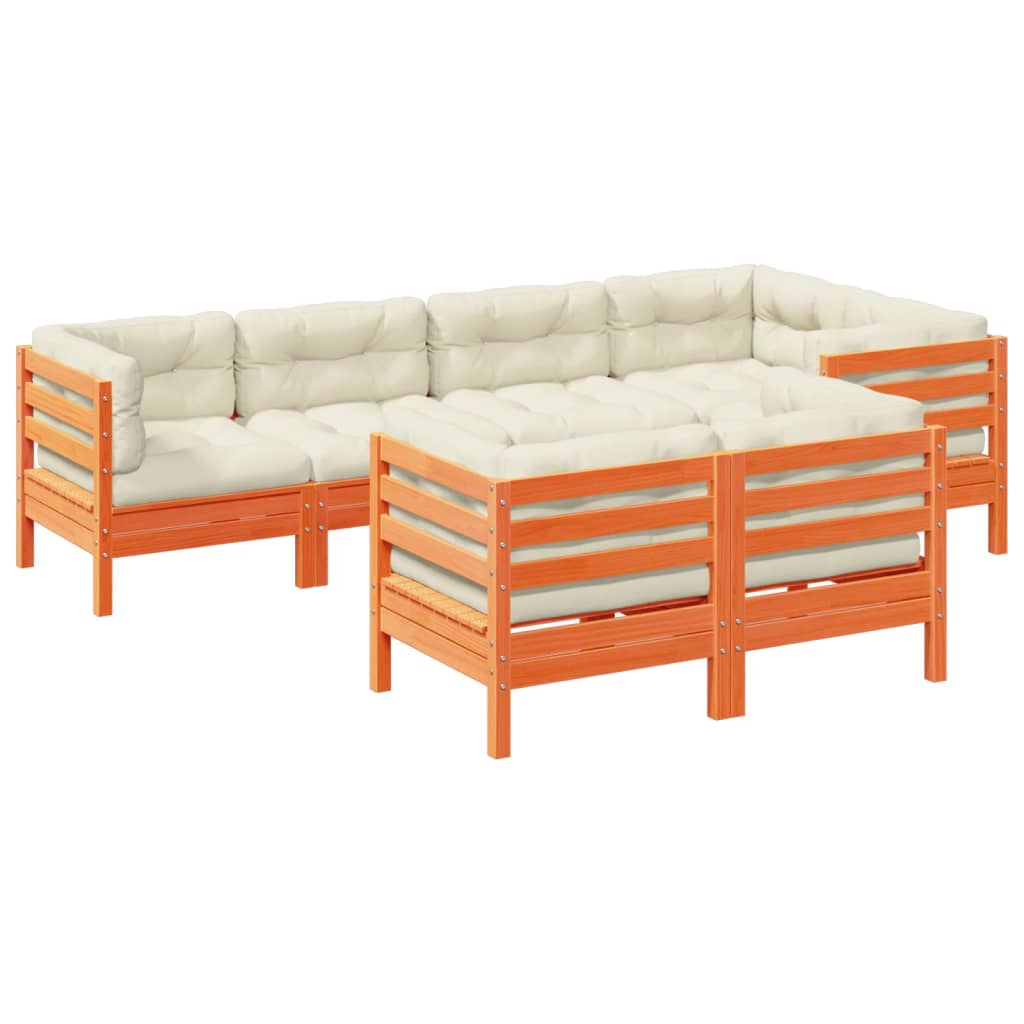 Garden Sofa Set Wax brown Solid pine wood 7-piece set Seats Many