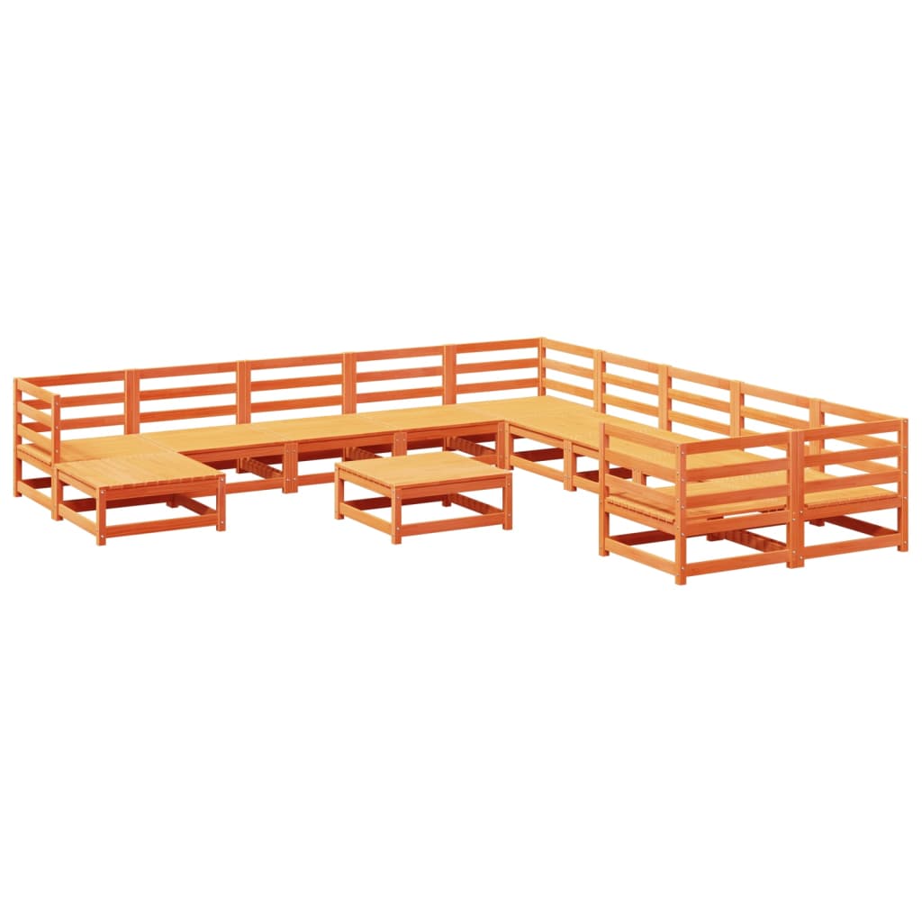 Garden Sofa Set Wax Brown Solid Pine Wood Large Modular