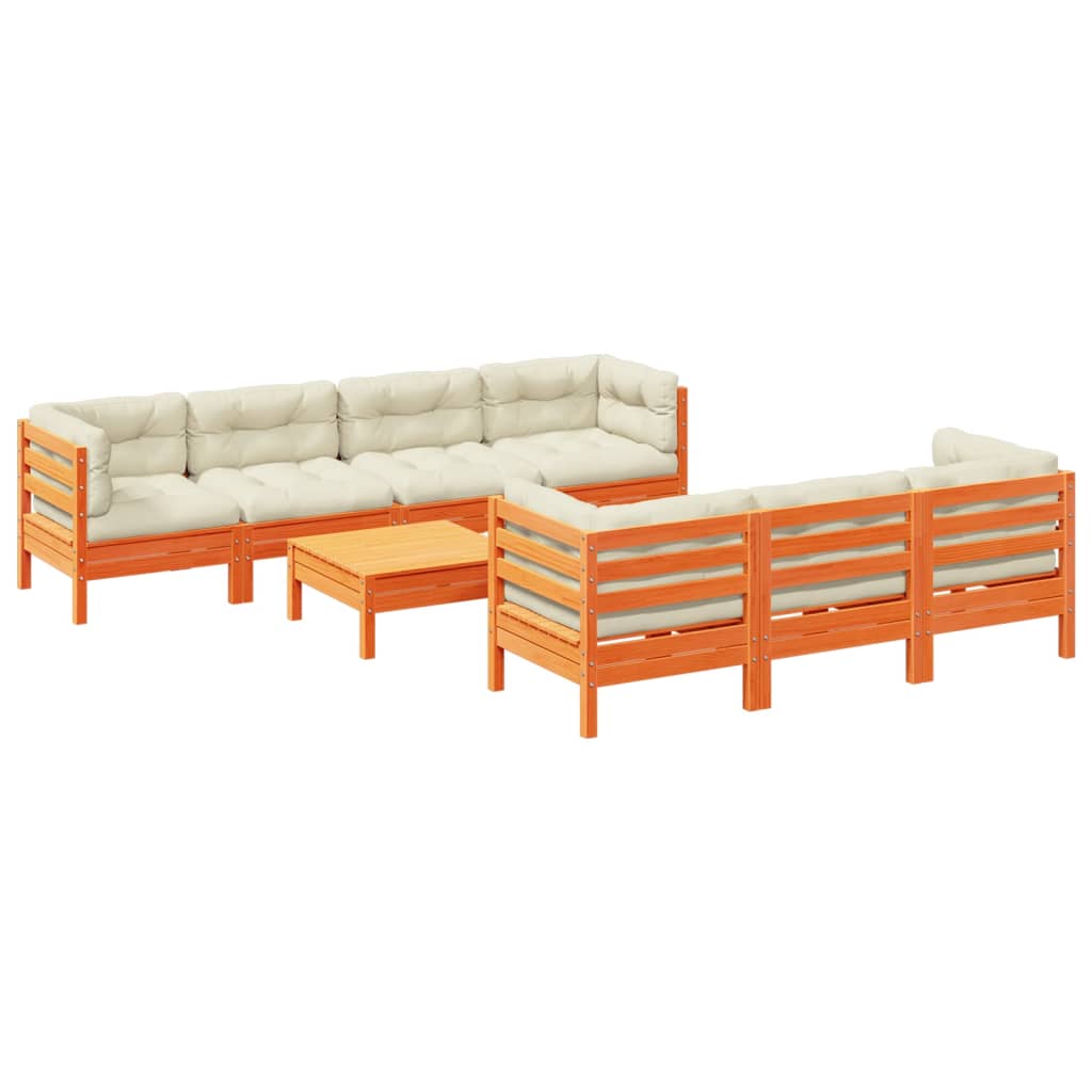Garden Sofa Set Wax brown Solid pine wood, Oxford fabric Large