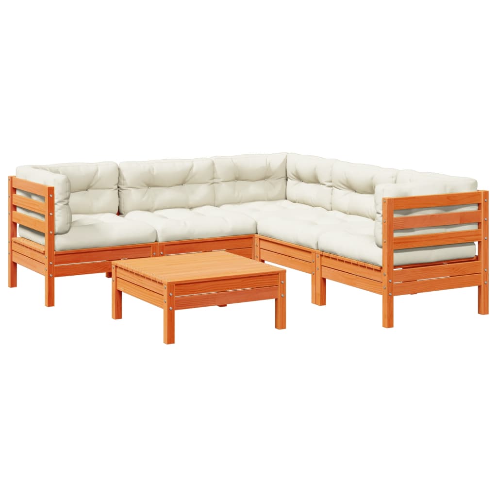 Garden Sofa Set Wax brown Solid pine wood, Oxford fabric, PP cotton