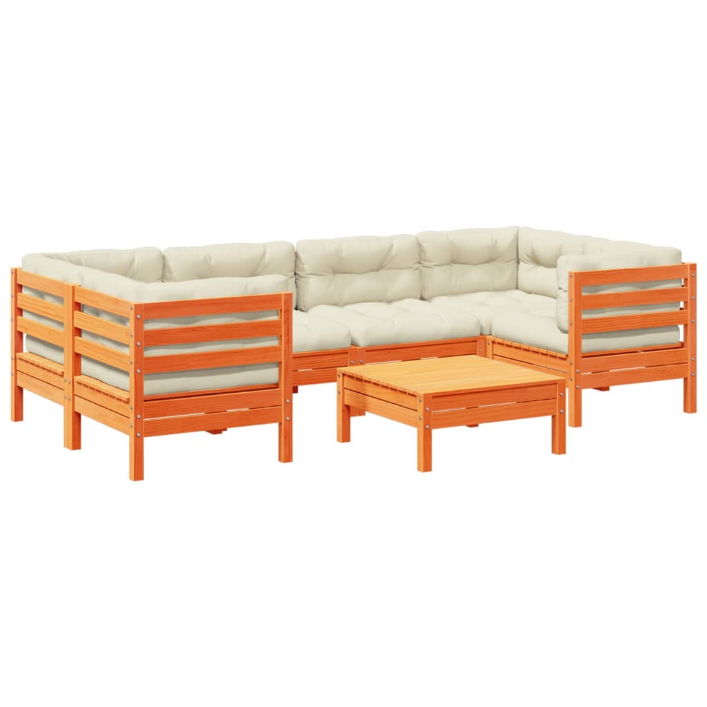 Garden Sofa Set Wax Brown Solid Pine Wood, Oxford Fabric Large